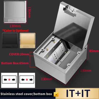 Hidden Floor Socket with USB Charging Ports 304 Stainless Steel Underground Power Outlet EU FR BR IL IT Standard 130×130mm
