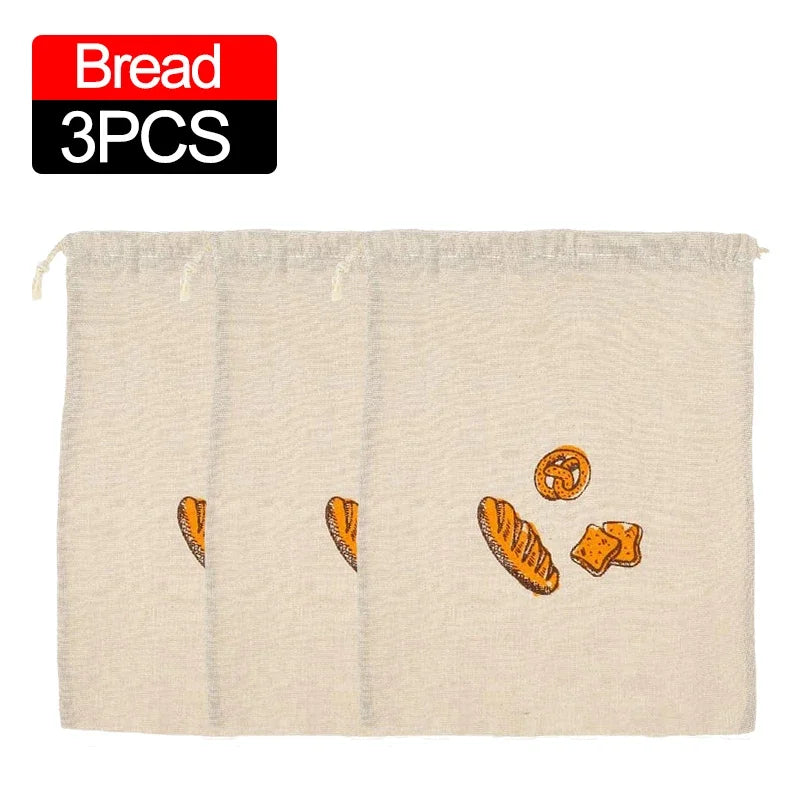 Linen Bread Bags Large Capacity Drawstring Loaf Storage Bags Washable Reusable 3/1Pcs for Pastries Baguette Organizer