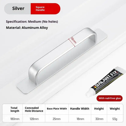 Drill-free Aluminum Handle for Sliding Door Window Drawer Bathroom Push-Pull