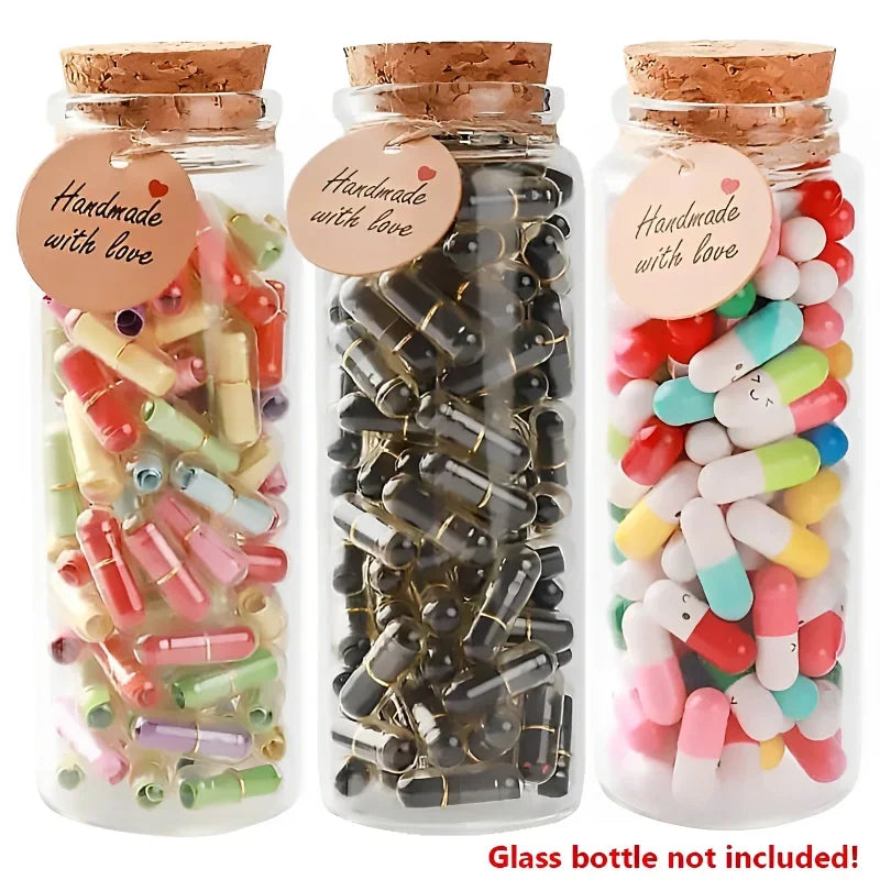 Message Capsules Love Pill with Roll Paper Blank Notes Wish Bottle Capsule Emoticon Smile Pills Wedding Party Valentine's Gift