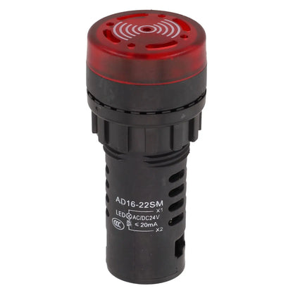 22mm Sound & Light Alarm — AD16-22SM Red LED Buzzer, AC/DC 12V/24V/220V