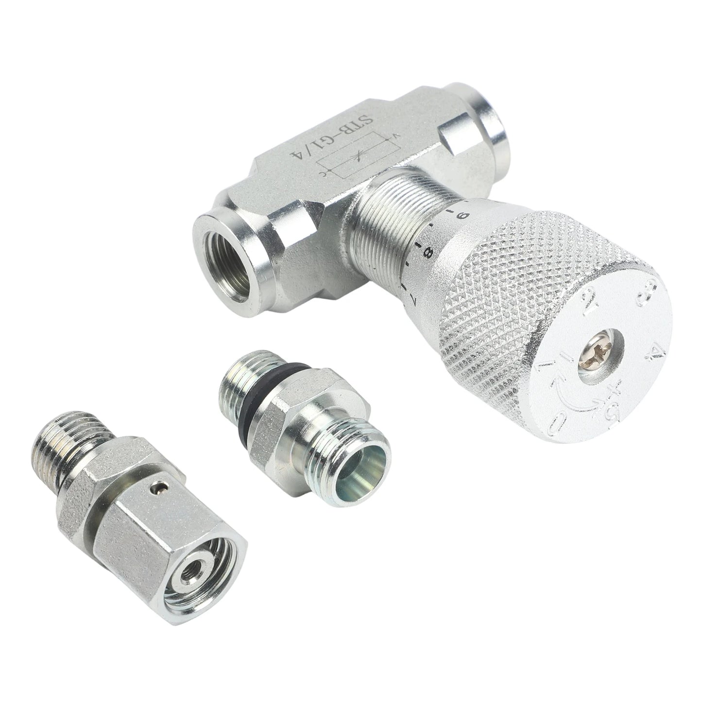 Two Way Throttle Valve with 08L Connector for Hydraulic and Pneumatic Circuits Carbon Steel Construction with NPT Female Thread