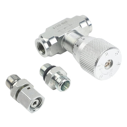 Two Way Throttle Valve with 08L Connector for Hydraulic and Pneumatic Circuits Carbon Steel Construction with NPT Female Thread