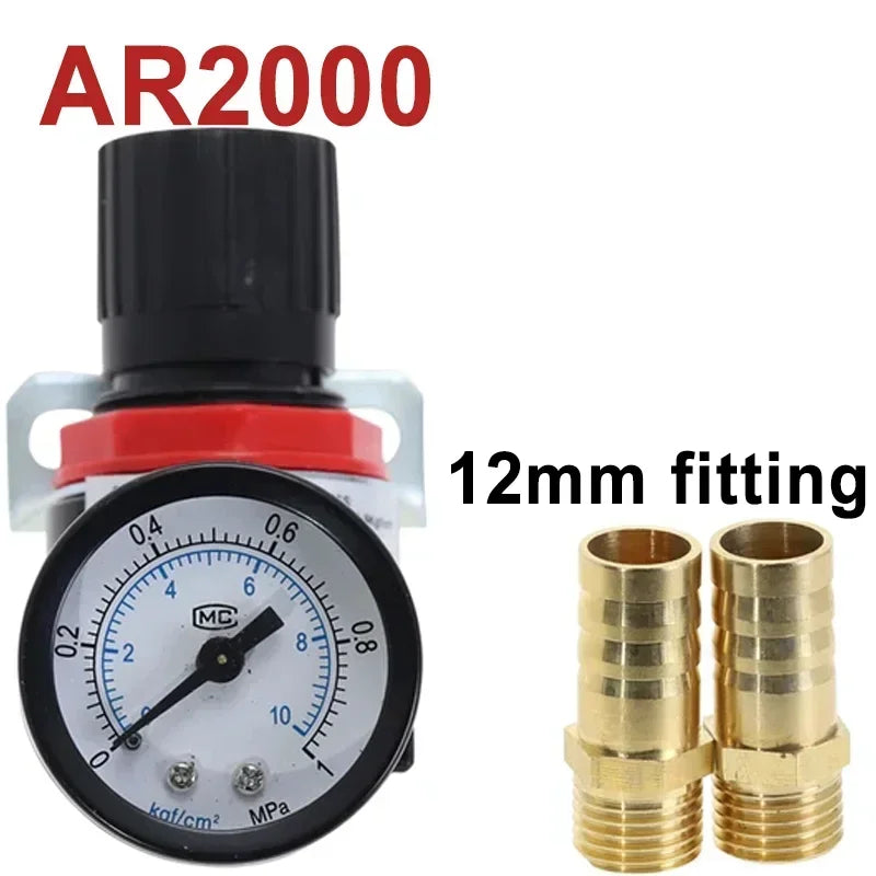 AR2000 Pneumatic Air Compressor Pressure Regulator Reduction Valve 1/4'' Thread BSP with 2MM 4MM 6MM 8MM 10MM Fittings
