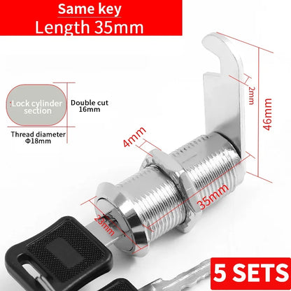Cabinet Cam Lock Set Two-Sided Keyed Alike 16MM-30MM Cylinder Cam Locks for Mailbox File Drawer Compartment