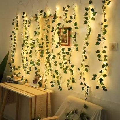 Christmas Battery Powered 2M-10M LED Ivy Fairy Lights Artificial Green Leaf String for Home Wedding Wreath Decor