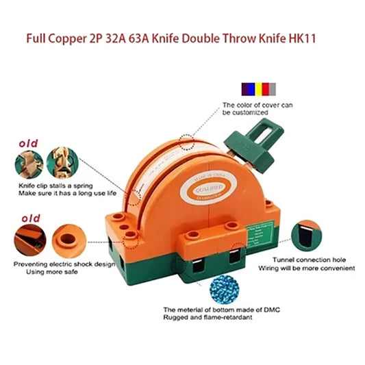 32A 63A 100A DPDT Cutter Safety Disconnect Switch  2 Pole Double Throw Knife Disconnect Switch Power Disconnect Switch