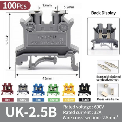 Premium Brass UK Screw Clamp Connector for Wiring DIN Rail Mounted UK1.5N 2.5B 3N 5N 6N 10N 16N 25N 35N 50N