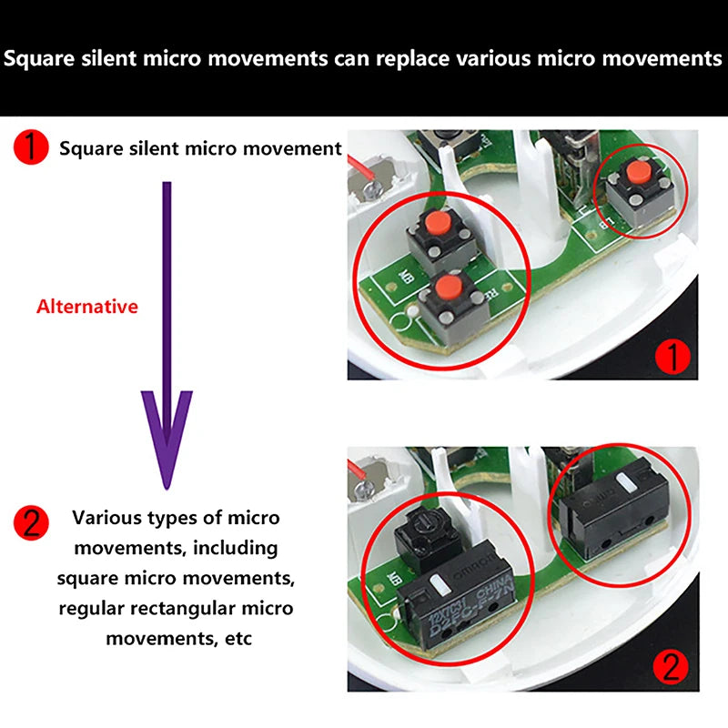 10Pcs Wireless Mouse Wired Mouse Button Micro Switch DIY Accessories For Kailh Mute Button 4.3/7.3MM Silent Switch