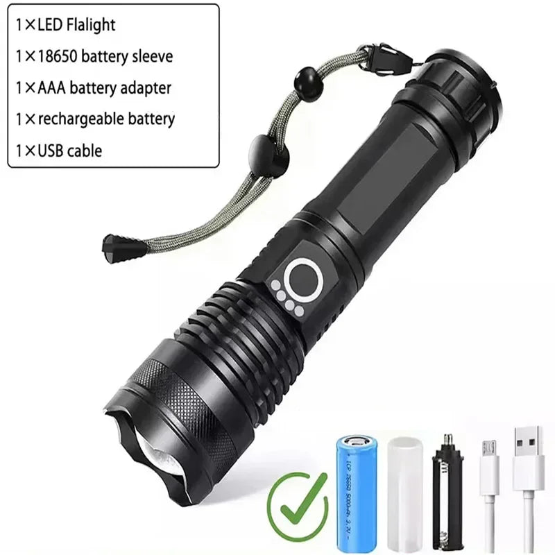 High Power XHP100 LED Flashlight Rechargeable Zoom Torch Super Bright