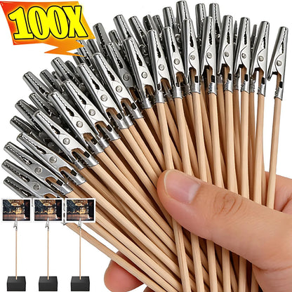 100/10Pcs Steel Head Wood Stick Crocodile Clip Alligator Clamps Diy Accessories Model Tools Airbrush Spray Kit Wood Card Holder