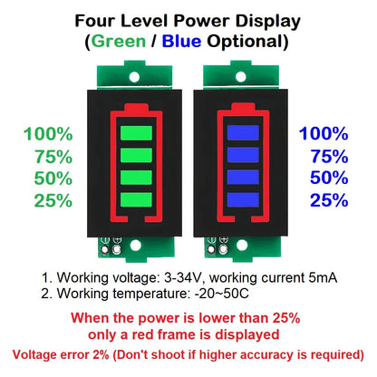 1S-8S Lithium Battery Capacity Indicator Display Module 3-34V Battery Power Level Tester for Electric Vehicle and DIY Projects