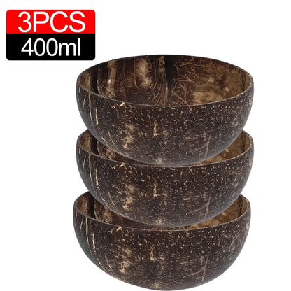 6/1PCS Natural Coconut Bowl Set Wooden Salad Ramen Bowl Coconut Wood Spoon Set Coco Smoothie Kitchen Tableware Coconut Bowl