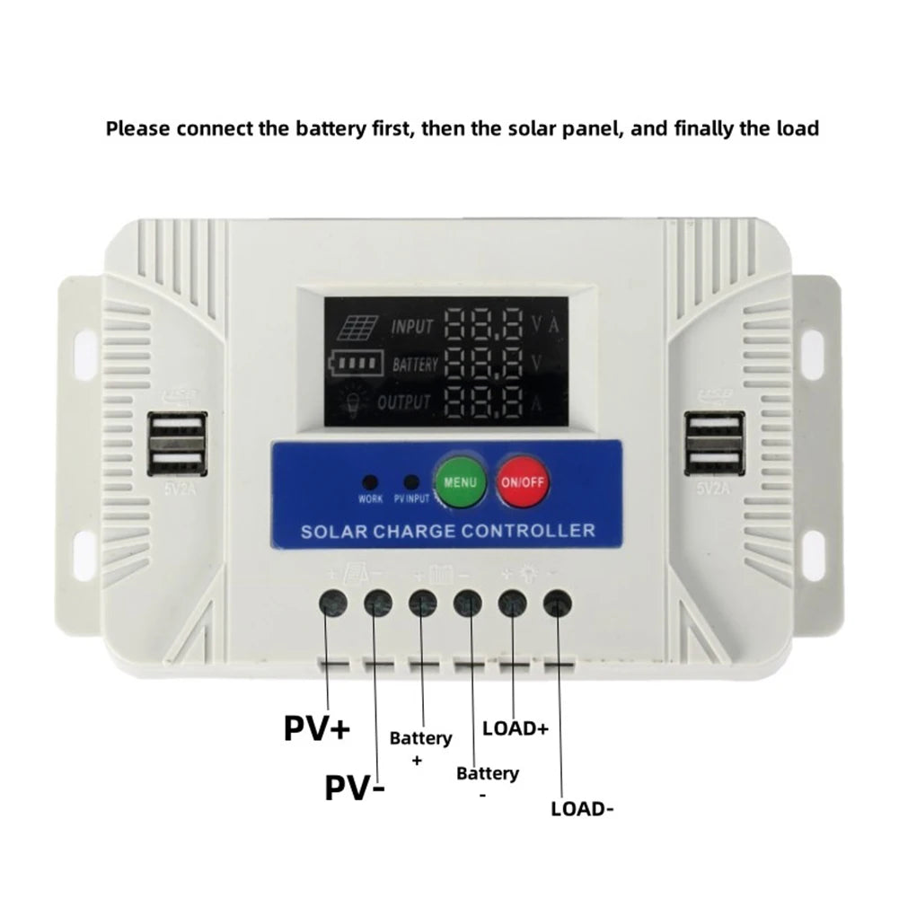 Solar Charge Controller with LCD Display 20A Compatible with Acid and Lithium Batteries for Efficient Charging