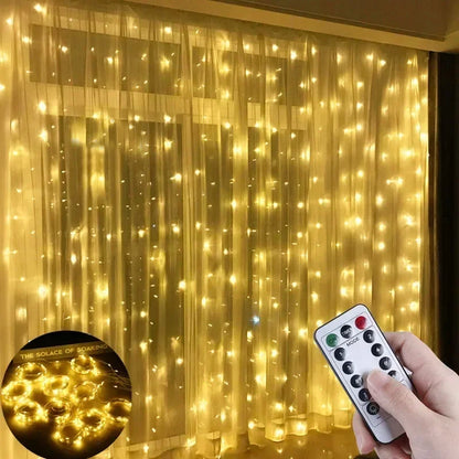 3x1M/3x2M/3x3M LED Fairy Lights Curtain Garland with Remote for Christmas New Year Wedding Party Decoration