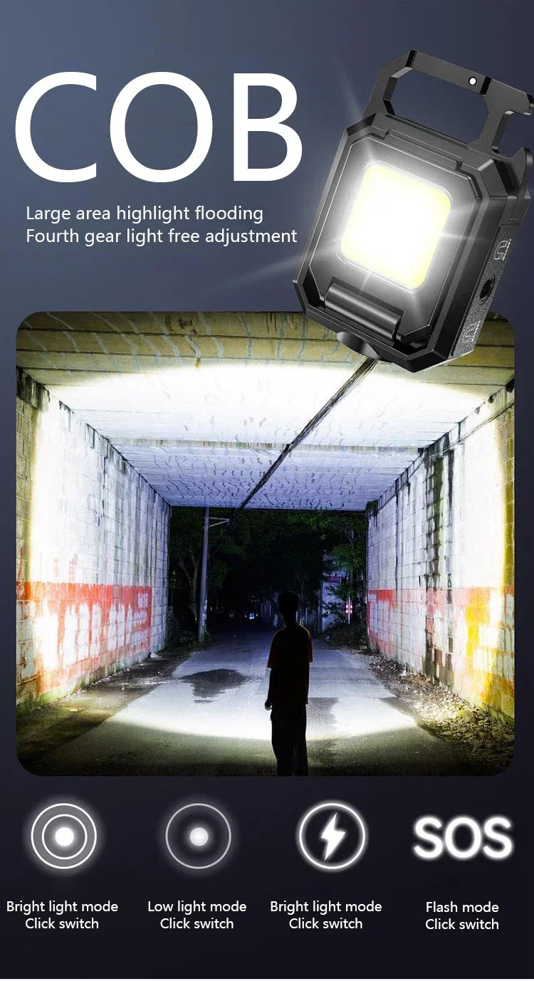 Rechargeable LED Pocket Flashlight Folding Bracket Keychain Light
