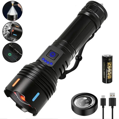 Super Bright LED Flashlight USB Rechargeable Zoom Tactical Torch