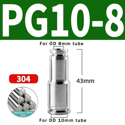 304 Stainless Steel Pneumatic Quick Connect Fitting PG PU 4/6/8/10mm Air Compressor Gas Pipe Hydraulic Plug-In