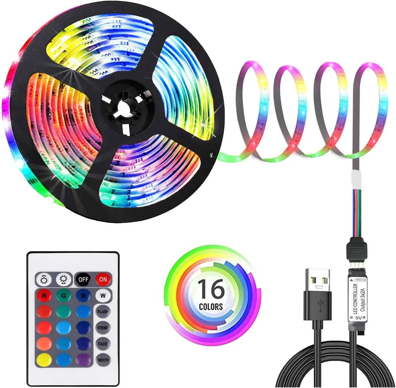 USB LED Strip Light 5M RGB Color Changing 2835 Flexible Backlight