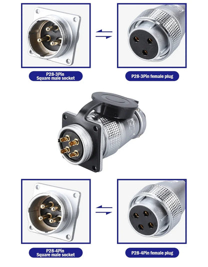 P28 Aviation Connector Square Flange Socket Male Female Circular Butt Joint 2/3/4/5/7/10/12/14/16/19/20/24 Pin P28K2Q PLS28