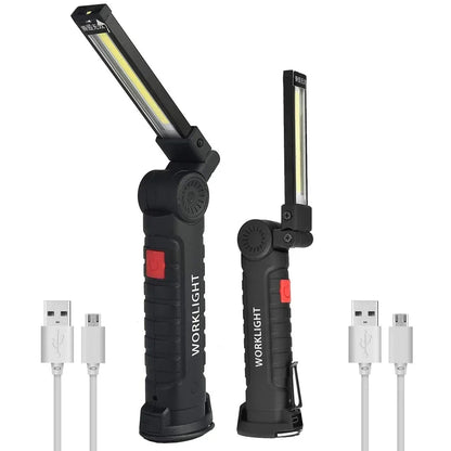 USB Rechargeable Portable COB LED Flashlight Work Light Magnetic Lanterna Hanging Lamp with Built-in Battery Camping Torch