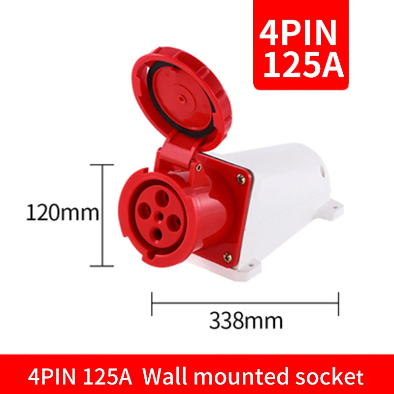 Industrial IP67 Plug 3/4/5 Pin 125A Waterproof Dustproof Socket Male and Female Wall Mounted Panel Concealed Conductor 380V 415V