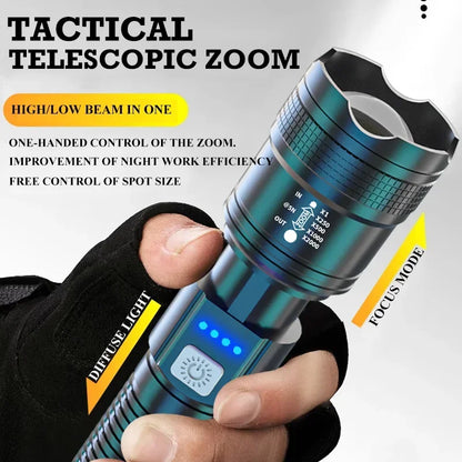 Telescopic Zoom Flashlight Rechargeable Torch Smart Display