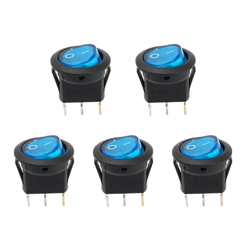 3 Pin Round Rocker Switch LED Light 12V on Off SPST Toggle Button Control for Car Auto Motorcycle Boat Modification Red Blue