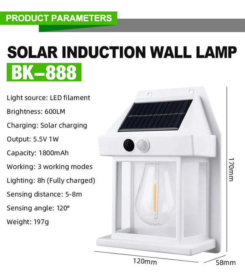 1-4PCS Solar Tungsten Filament Lamp Outdoor Waterproof Garden Wall Light Intelligent Induction Courtyard Villa Lighting Lantern