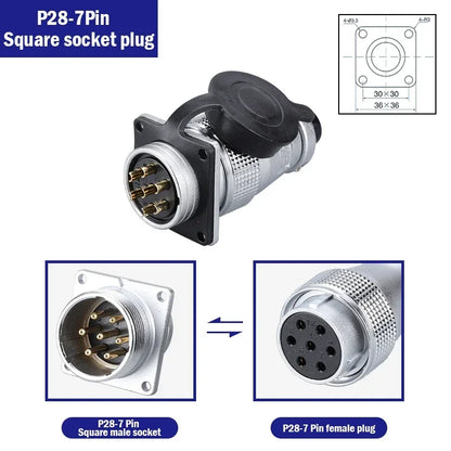 P28 Aviation Connector Square Flange Socket Male Female Circular Butt Joint 2/3/4/5/7/10/12/14/16/19/20/24 Pin P28K2Q PLS28