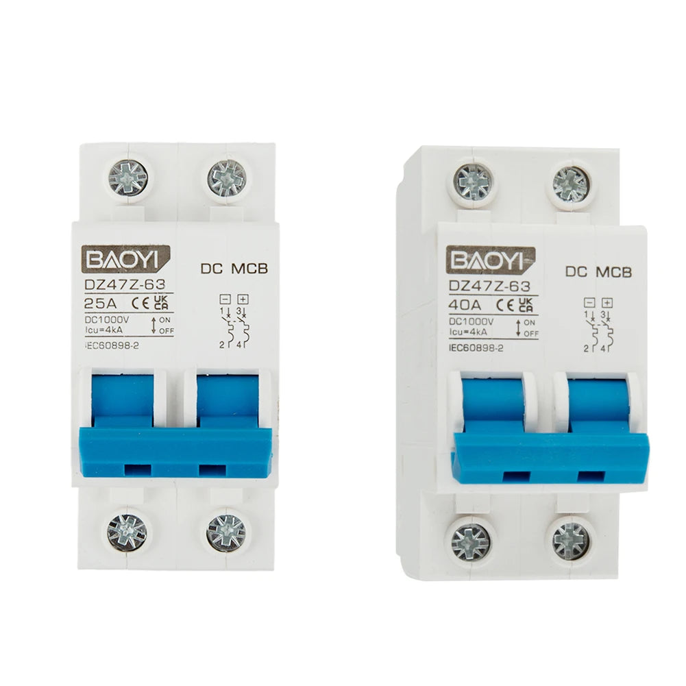DC Miniature Circuit Breaker 2 Pole 1000V 32 Amp Isolator DC Disconnect Switch Thermomagnetic 10 A-63A 1.42 X 2.95 X 3.15 Inches