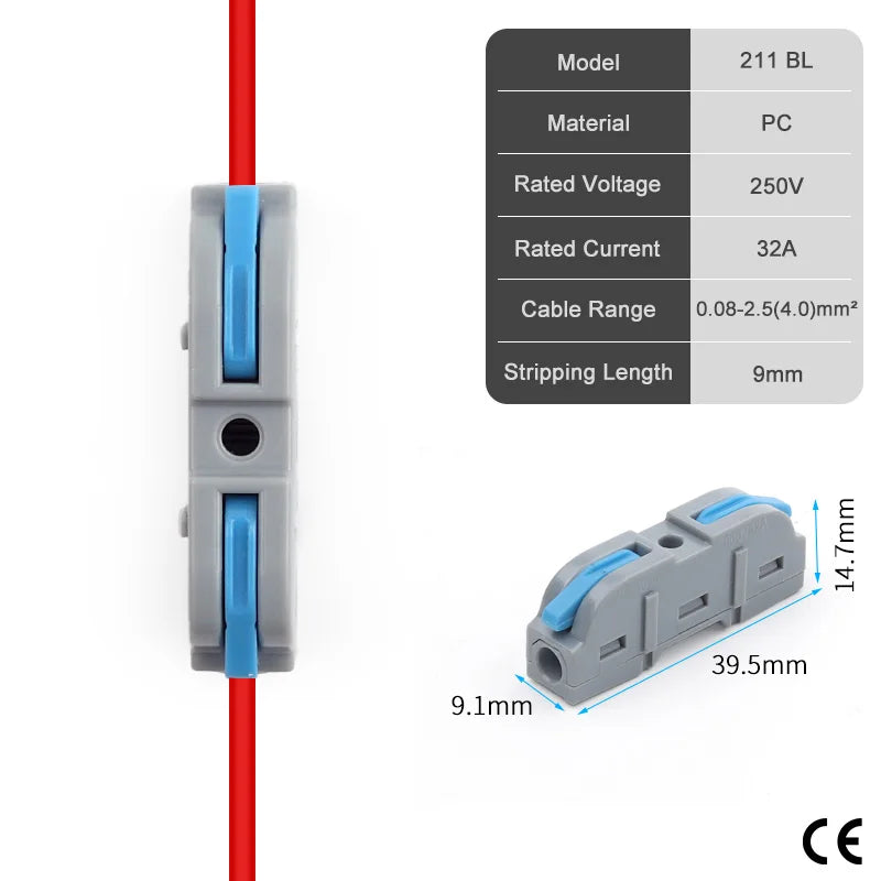 50PCS Lever Wire Connectors 1 to 1 Inline Push-in Splice Insulated Terminal Universal Compact Electrical Connector AWG 28-12