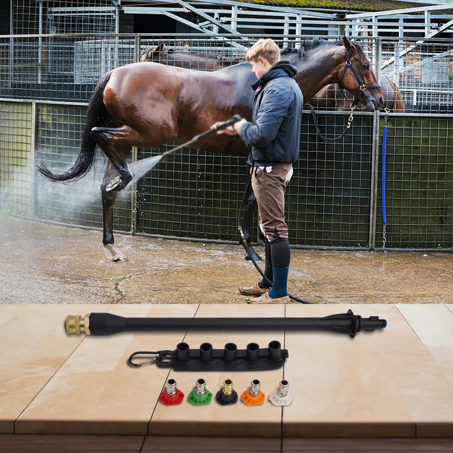 Pressure Washer Spray Wand — 1/4” Quick Connect Extension Lance with 5 Nozzles for High-Pressure Cleaning