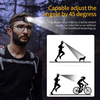 COB LED Headlamp with Sensor Type-C Rechargeable IPX6 Waterproof Head Light