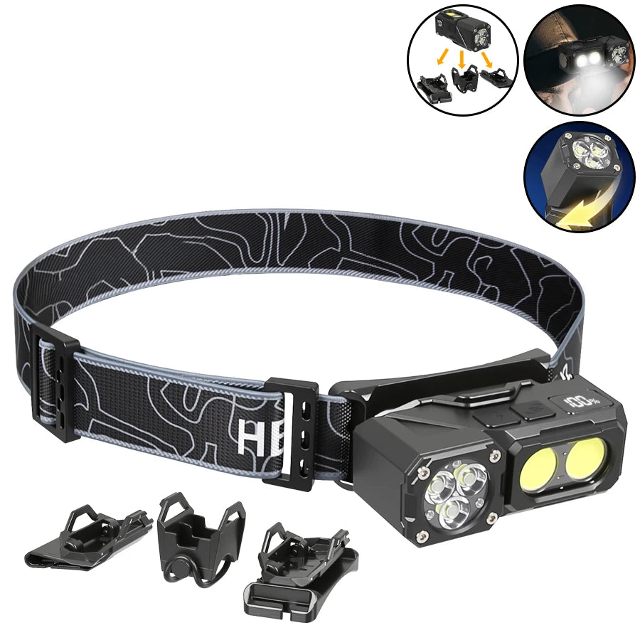 Sensor Headlamp with Hat Clip Type-C Rechargeable LED Headlight