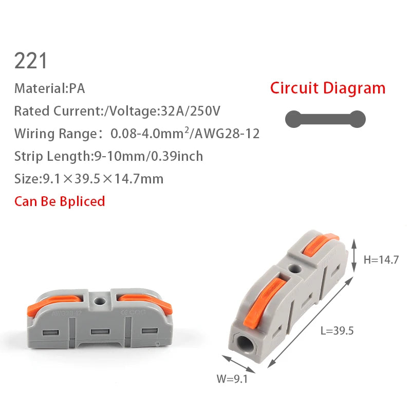 Mini Fast Universal Compact Conductor Junction Box Push-In Spring Terminal Block Wire Connector Electrical Cable Splitter