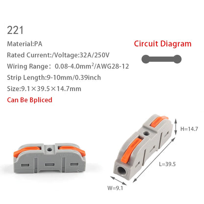 Mini Fast Universal Compact Conductor Junction Box Push-In Spring Terminal Block Wire Connector Electrical Cable Splitter
