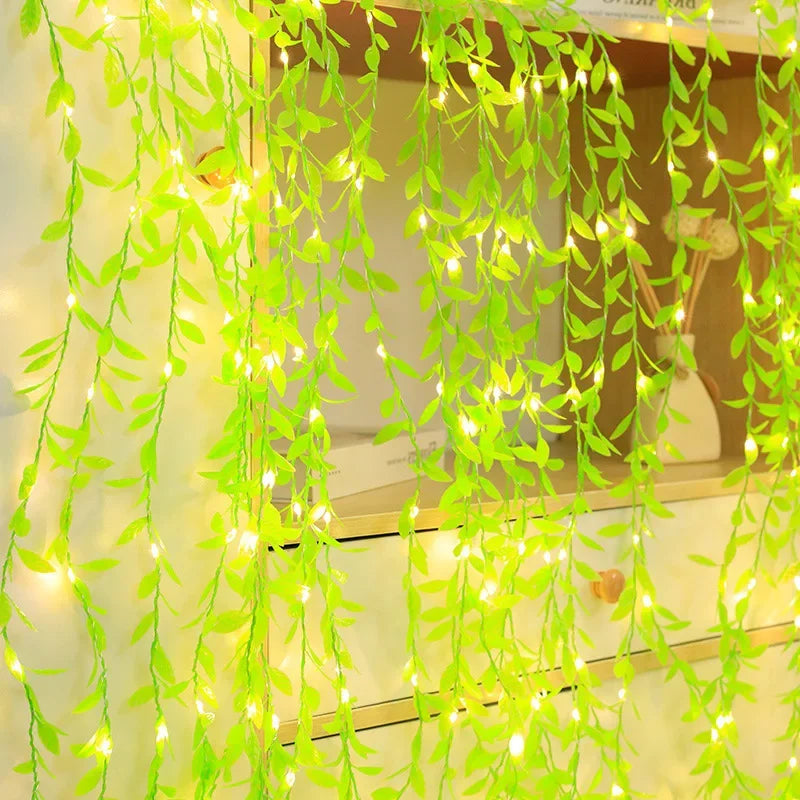 3x1M / 3x2M Green Leaf Curtain USB Fairy Lights with Remote for Window Christmas & Eid Decor