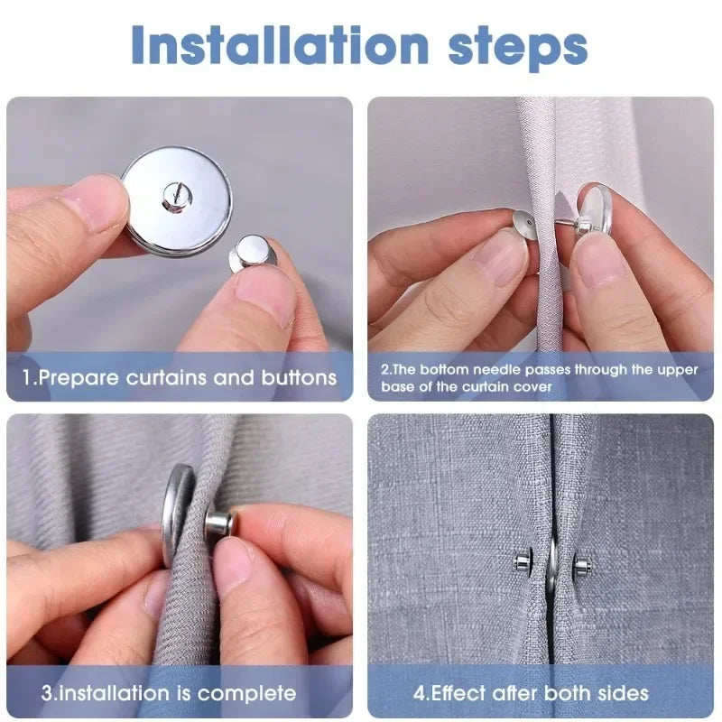 Curtain Magnetic Button Clips — Nail-Free Detachable Window Curtain Magnet Buckle Adjustment Accessories 1–10 Pairs