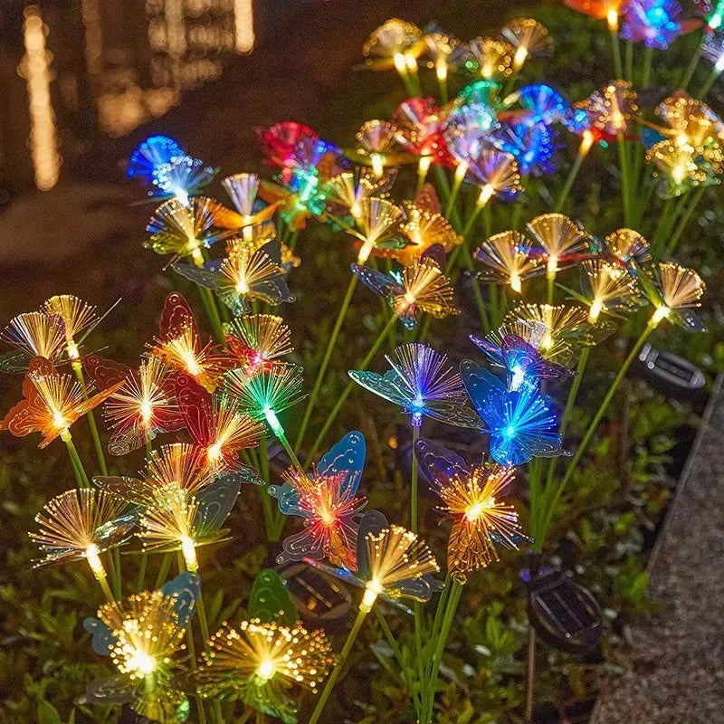 6/8 Heads Butterfly Fiber Optic Flower LED Lamp Solar Garden Light for Outdoor Yard Landscape Decoration