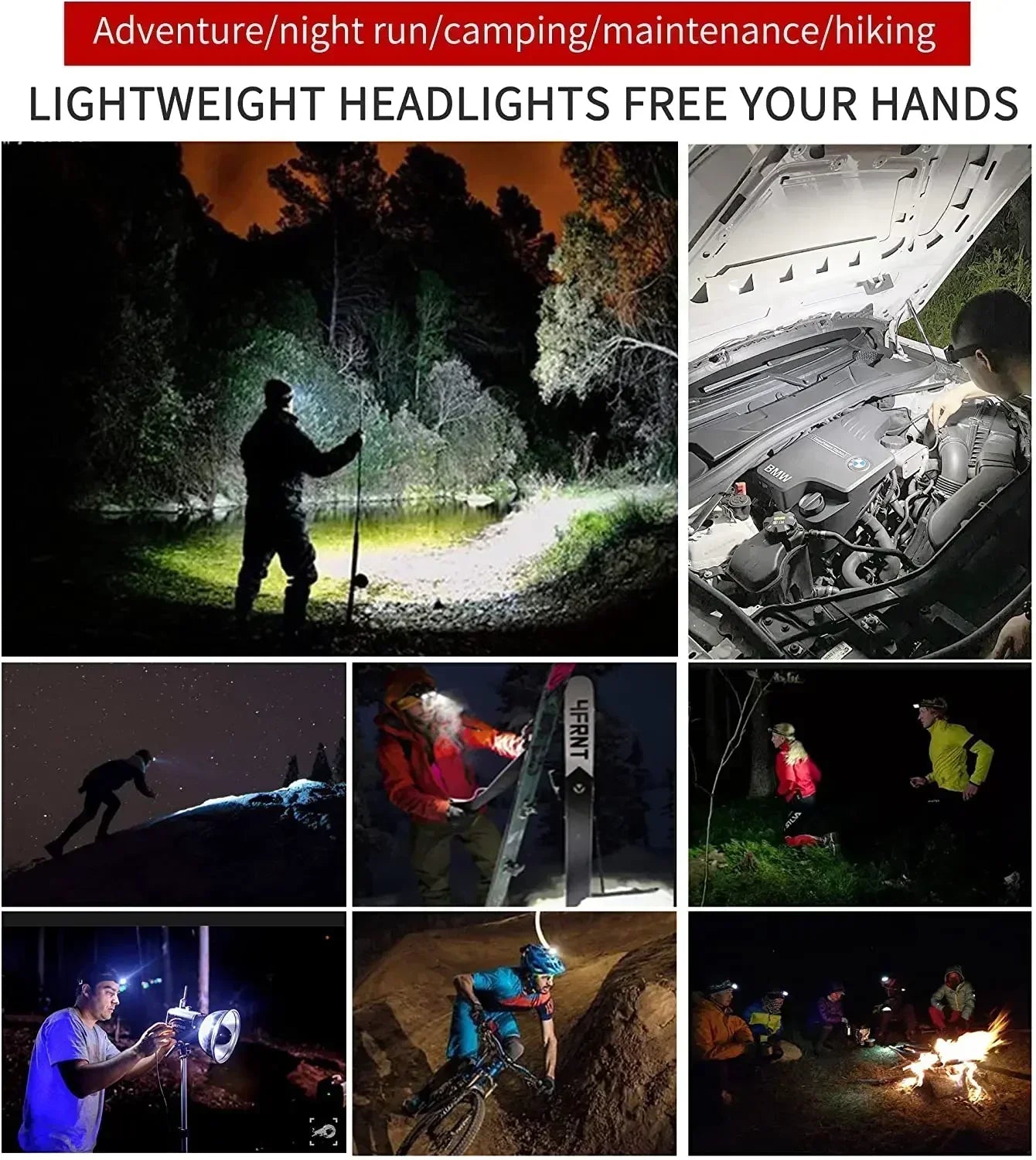 Portable COB LED Floodlight Head Flashlight Built-in Battery USB Rechargeable Outdoor Head-mounted Camping Hunting Headlamp