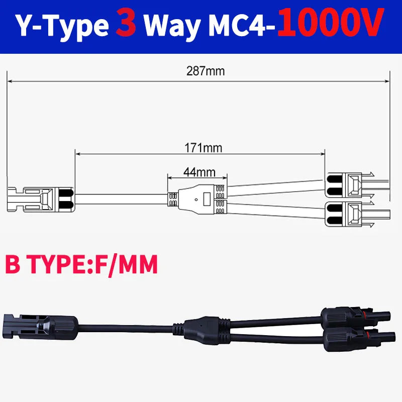 DC PV Y Branch Photovoltaic Solar Connector 1000V 30A Male Female 3-Way 4-Way 5-Way Plug 1 to 2/3/4 Adapter