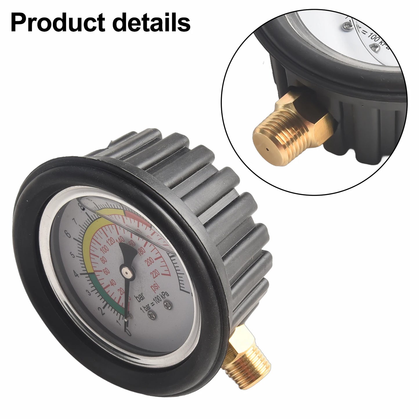 0–220psi Car Tire Air Pressure Gauge for Inflator Pump, Tire Repair Tool with 11mm & 13mm Thread Diameter