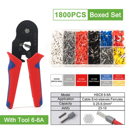 Crimping Sleeve Terminal Wire Connector Electrical Kit with Mini Crimping Plier Boxed VE Insulated Terminals