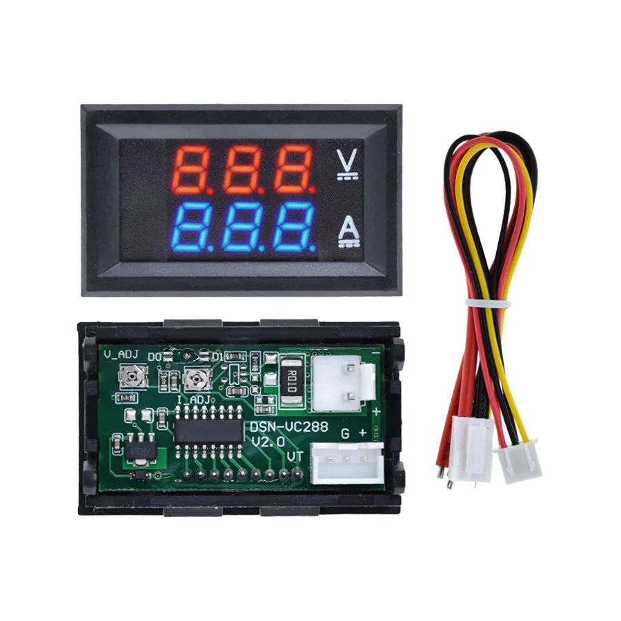 DC Digital Voltmeter Ammeter Panel 0-100V 10A Dual Display Voltage and Current Meter with Red Blue LED