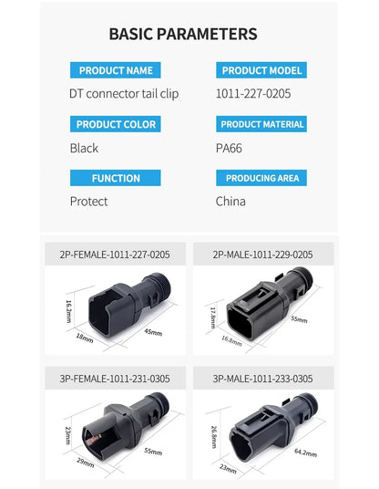 2-12P DT Connector Male Female Tail Clip Set 1011-235-0405 with Corrugated Pipe Harness Protective Sheath