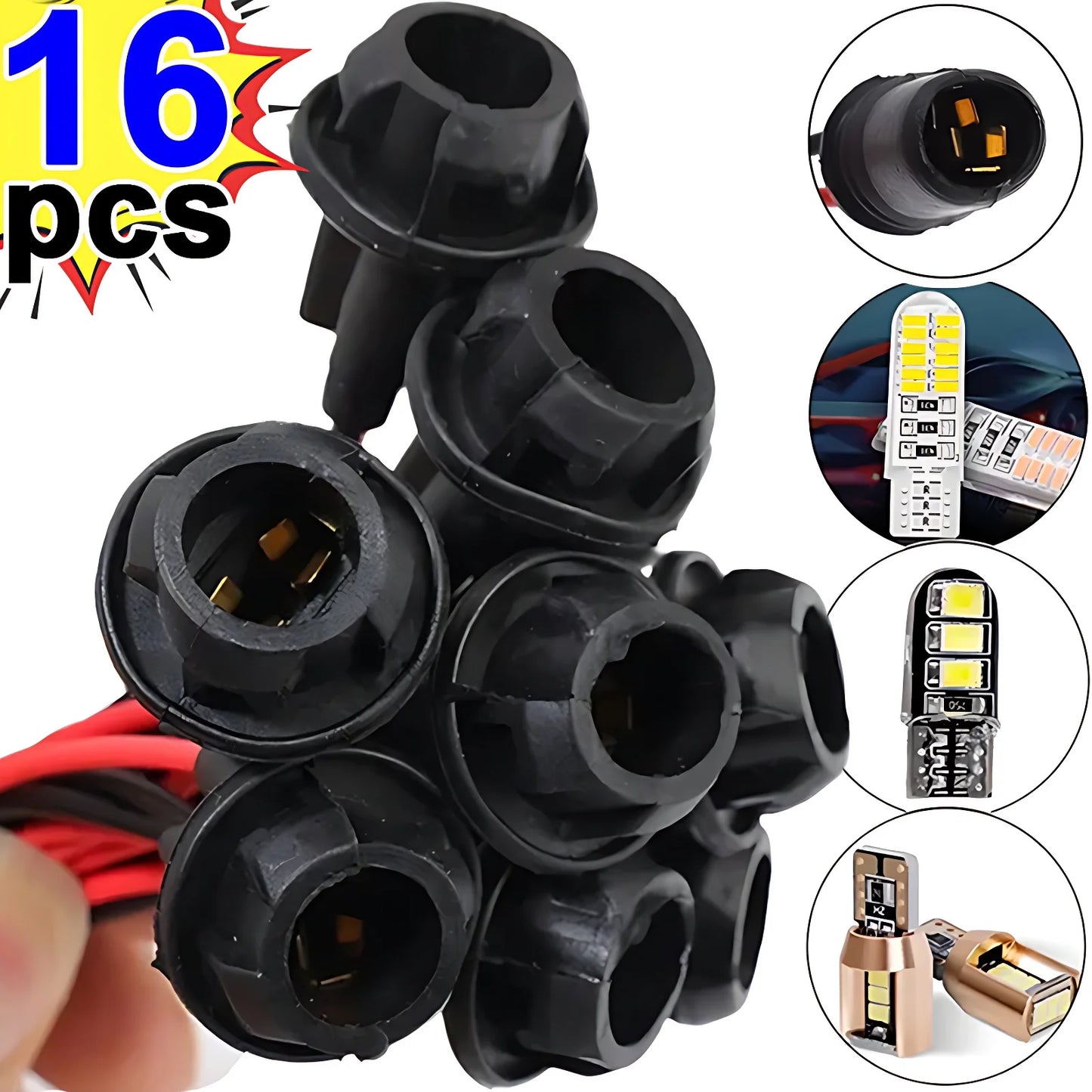 T10 W5W Dashboard Light Bulb Socket Rubber Lamp Holder Connector 16/1PCS