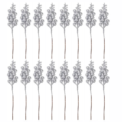 Christmas Artificial Berries Branch Glitter Red Holly Berry Flowers Bouquet Fake Plants New Year Party Festival Home Decoration