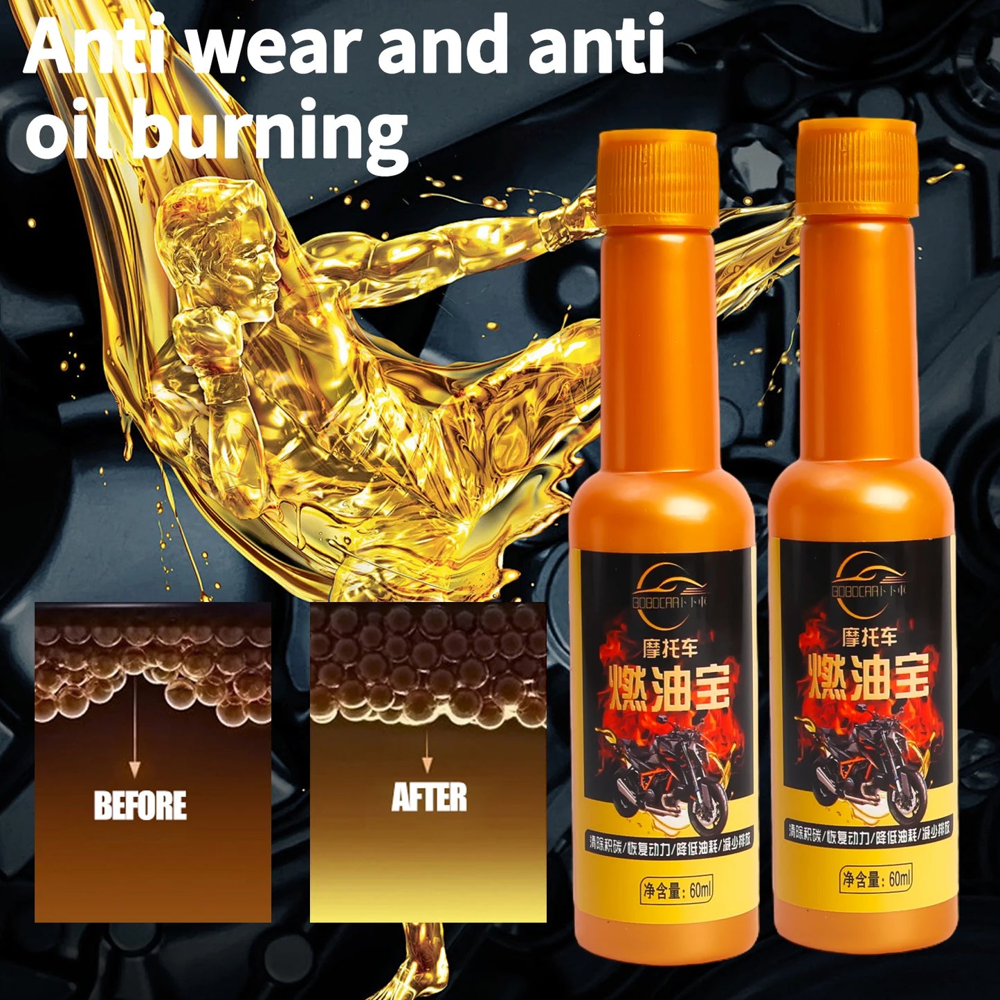 60ml Motorcycle Fuel Additive Electric Scooter Oil Tank Engine Carbon Removal Cleaning Agent Fuel Treasure Combustion Improver
