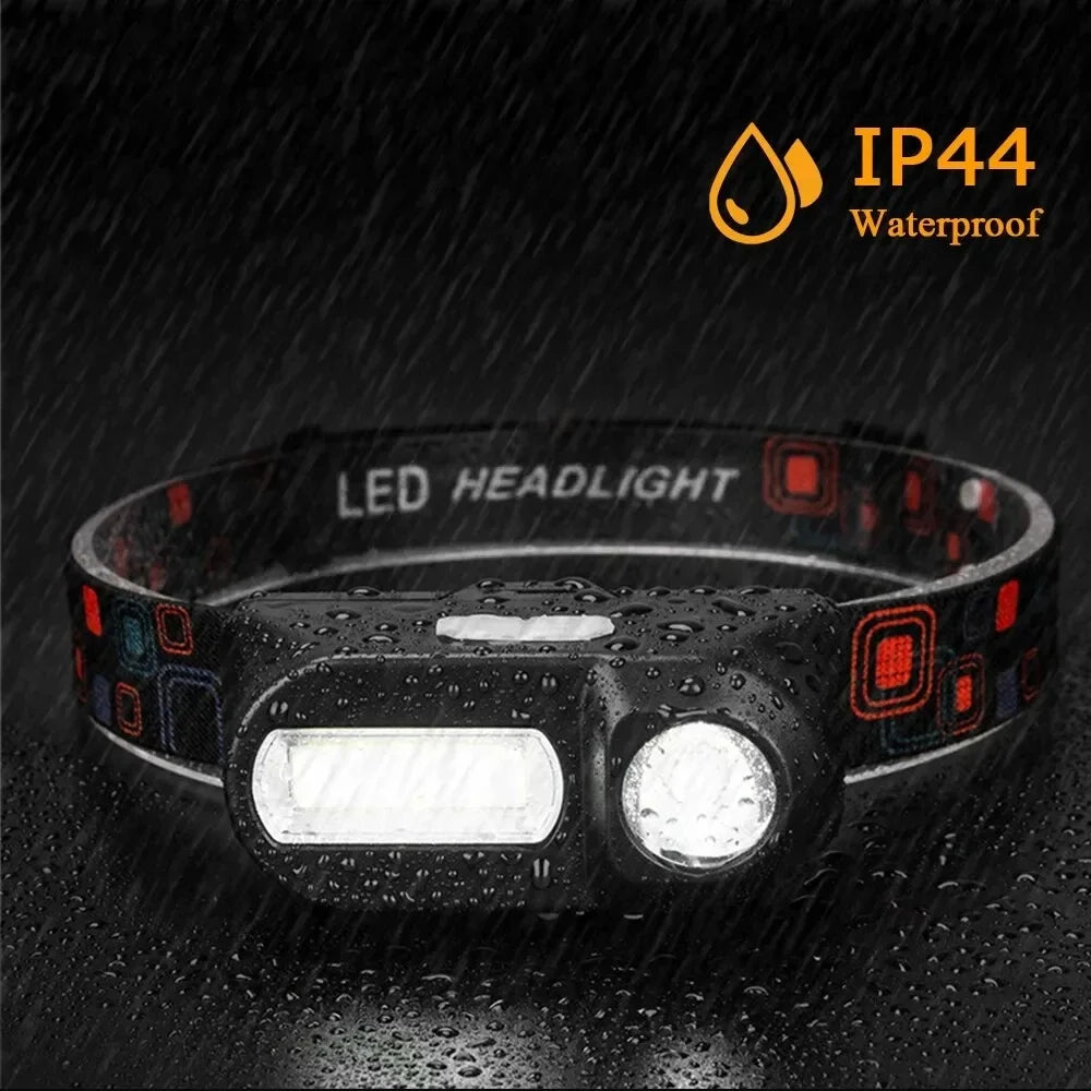 Powerful Portable XPE+COB Headlamp LED Head Flashlight Type-C Rechargeable Outdoor Waterproof Fishing Camping Hiking Headlight